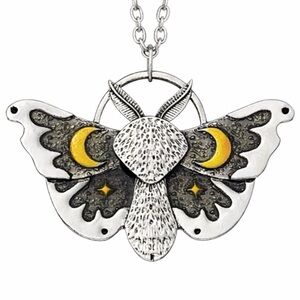 Moth Necklace Celestial Moon Star Pendant Gothic Witchy Jewelry